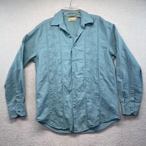 Cubavera Men's M Aqua Linen Blend Embroidered Heritage Fit Guayabera Shirt"
